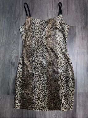 Animal Print Spaghetti Strap Bodycon Dress - Brown